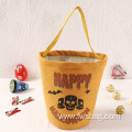 Reusable Collapsible Canvas Cotton Fabric Ghost Printing Halloween Favors Candy Holder Halloween Goody Bags with Handle